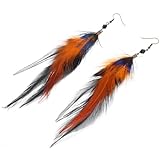 Tofficu Pendientes de Mujer con Pluma Natural y Cuentas Transparente, Cómodos para Uso Diario Estilo Étnico y Diseño Colgante Único