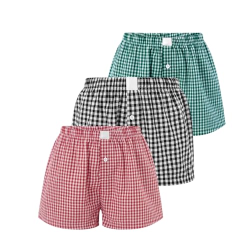 Image of Womens Y2k Plaid Shorts Women Cute Lounge Pajama Sleep Comfy & Casual Gingham PJ Boxer Shorts