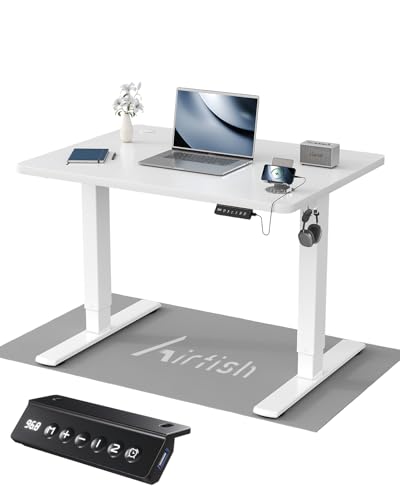 Airfish Höhenverstellbarer Schreibtisch 90x60cm, Kinder Schreibtisch Höhenverstellbar Elektrischer mit Memory-Funktion, Bürotisch Höhenverstellbar für Home Office Steh-Sitz Tisch Standing Desk Weiß