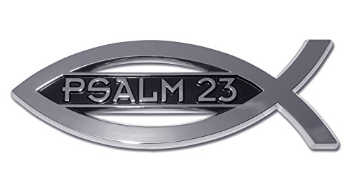 Image of Elektroplate Christian Fish Psalm 23 OEM Chrome Emblem for Cars, Trucks, and All Auto | Universal Fit at 4 inch x 1.4 inch | Weatherproof
