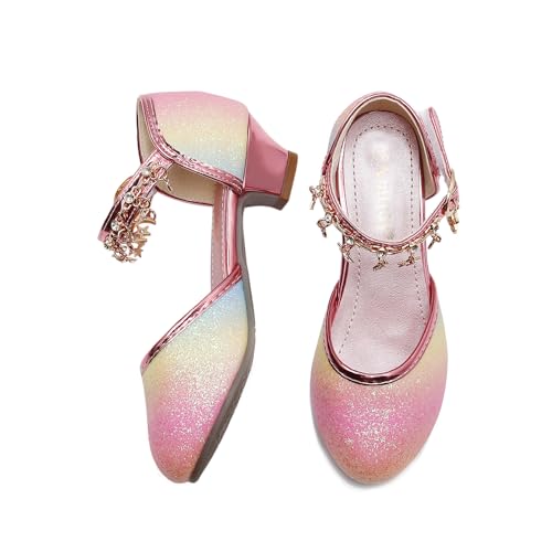 Image of Amtidy Girls Glitter Bow Low Heel Princess Shoes, Mary Jane Ankle Strap Dress Pumps for Wedding Birthday Party Performance