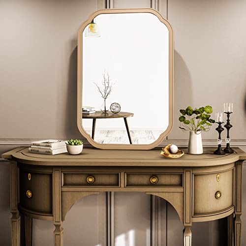 Wallbeyond 24" X 36" Rounded Corner Arch Wall Mirror With Wood Frame For Entryway, Living Room Or Bedroom Home Decor - Light Woodgrain [24" X 36" Natural Color] #TOP1