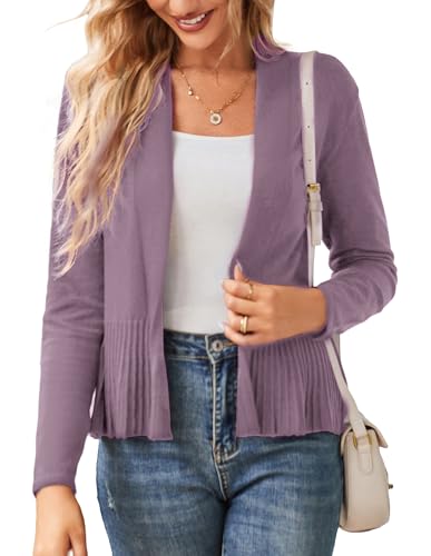 Image of GRACE KARIN Women's Lightweight Peplum Cardigan Sweaters Open Front Cropped Cardigan Long Sleeve Trendy Summer Knit Tops