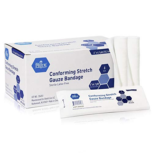 Medpride Conforming Stretch Gauze Bandages, 6 Rolls 6'' x 4.1 Yards| Sterile Latex Free First Aid Pads | Wound Care Rolled Dressing Wrap | Medical Non-Adherent Mesh Bandages