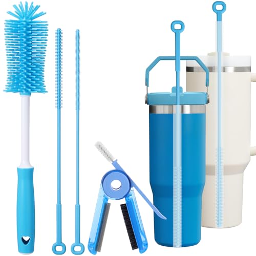 XANGNIER 4 PCS Water Bottle Cleaner Brush Set for Stanley Tumbler 40 oz/30 oz/20 oz Cup Multifunctional Bottle Brush and Long Silicone Straw Cleaner Brush Cleaning Kit for Owala/Yeti Cup Accessories