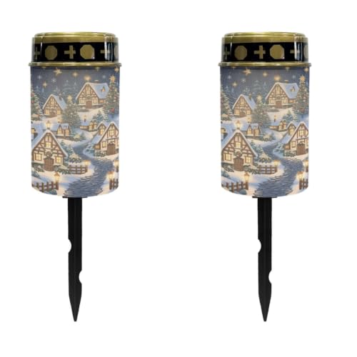 Image of Christmas Village Solar Memorial Lights for Graves | Waterproof led flameless candle, outdoor grave lights, solar powered, landscape light for Christmas cemetery decor