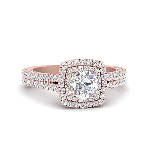Image of 55Carat Choose Your Gemstone Double Band Square Halo Diamond CZ Ring 18K Rose Gold Plated Round Shape Halo Engagement Rings Everyday Jewelry Wedding Jewelry Handmade Gifts for Wife US Size 4 to 12