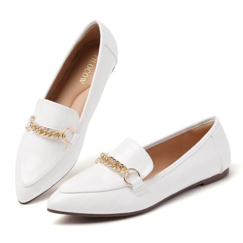 Image of Tilocow Metal Chain Loafers for Women Pointed Toe Slip on Flats Comfortable Fashion Work Shoes