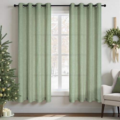 Light Sage Linen Curtains 72 Inch Length for Bedroom 2