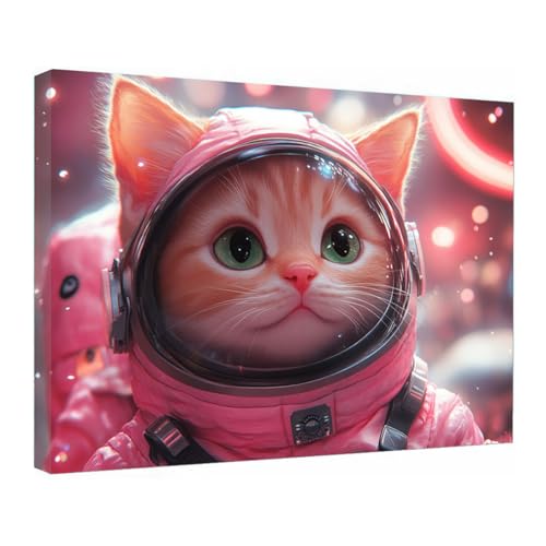 Poster moderne chat thème de l’espace impression sur toile rose 40x60