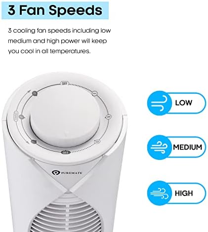 PureMate Tower Fan, 13" Desktop Mini Tower Fan with 3 Fan Speeds, Portable Desk Fan, 70° Oscillation, Quiet Cooling for Home Office Small Bladeless Fan Kitchen & Garden