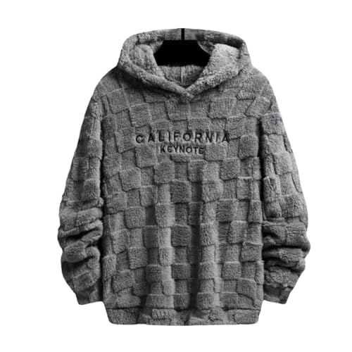 Men's Letter Embroidery Textured Drop Shoulder Fuzzy Hoodie, Casual Fashion Long Sleeve Hooded Sweatshirt