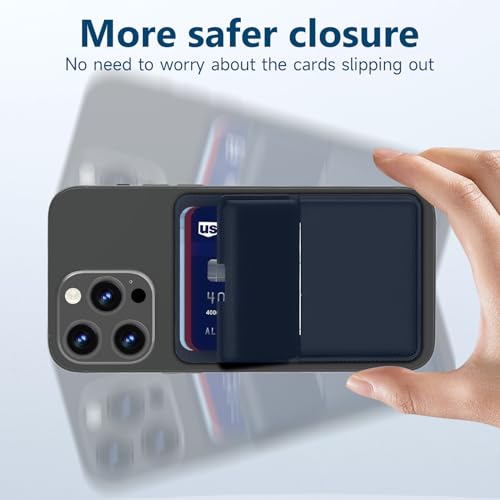 Image of Asstar Magnetic Wallet Compatible with MagSafe Wallet for 3 Cards, Blue | Adjustable Wallet Stand for Apple, Magnetic Card Holder Wallet for iPhone 17 /16 /15 /14 /13 /12 Series, Twill PU Leather