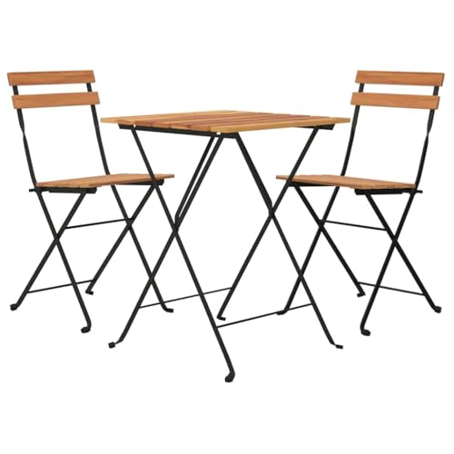 vidaXL Ensemble de Bistro Pliable 3 pcs Bois de Teck Massif et Acier, Ensemble de bistrot, Table et chaises de Jardin, Ensemble bistrot d'extérieur