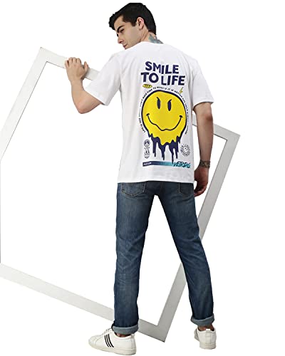 Veirdo Oversize, Loose Fit, Drop Shoulder, Baggy Fit, Round Neck Skellaton Printed T-Shirt for Men/Boys