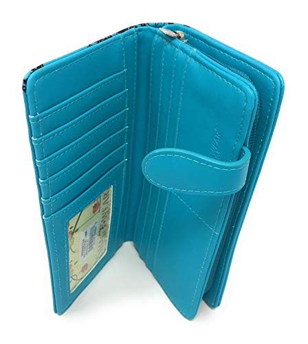 Shag Wear Wolf Paw Large Wallet for Women and Teen Girls Vegan Faux Leather Light Blue 7"4