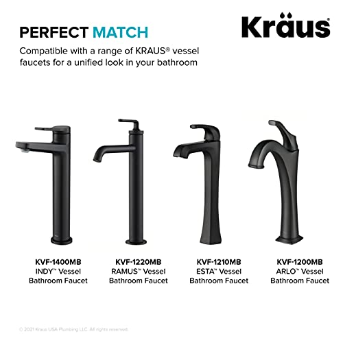 Kraus Pu-L10Mb Bathroom Pop-Up Drain Assembly For Vessel Sinks Without Overflow, With Extended Thread For Thicker Countertops, 10 3/4 Inch, Matte Black #TOP6