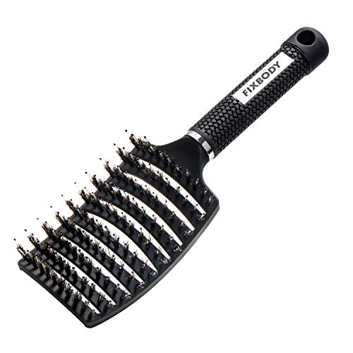 FIXBODY Boar Bristle Vent Hair Brush - Curved and Vented Detangling Hair Brush for Long, Thick, Curly and Tangled Hair Blow Dryer Brush (Black)