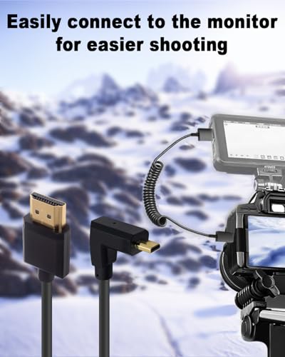 Image of Duttek 4K 90 Degree HDMI to Micro HDMI Coield Cable 1FT-4FT, Extreme Slim UP Angled Micro HDMI Male to HDMI Male Coiled Cable for 1080P, 4K, Ultra HD, 3D