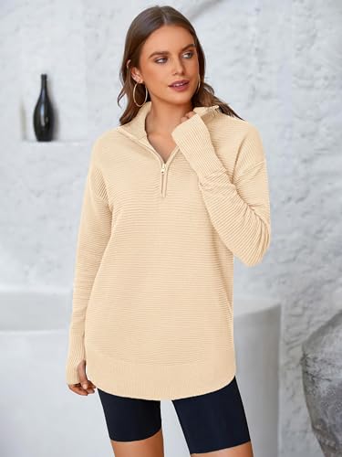 Image of PRETTYGARDEN Womens Long Sleeve Quarter Zip Pullover Sweater