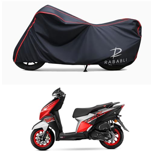 Image of Waterproof Bike Body Cover Compatible for | TVS NTORQ 125 Race XP | Taffeta Fabric, Red Piping Design, Bottom Elastic Fit | Dustproof, Sun UV & Rain Protection for All Bikes