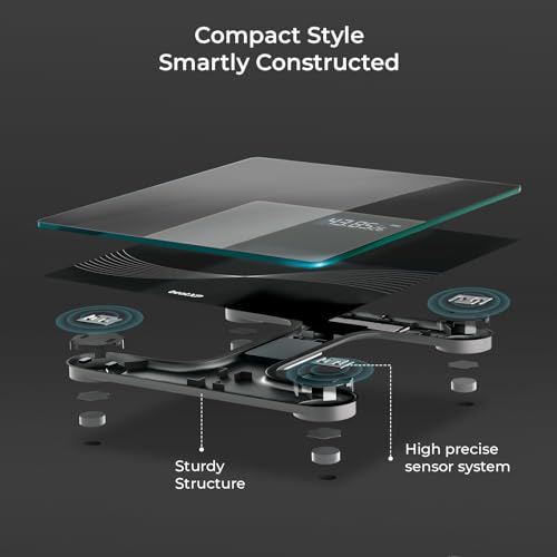 Image of beatXP Wave Weighing Machine with Backlit LCD Panel & 6mm Thick Tempered Glass, Weight Machine for Body Weight with 2 Year Warranty
