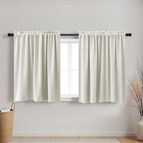 Image of KOUFALL Kitchen Farmhouse Curtains 36 Inch Length for Small Window Treatments Set Blackout Cafe Tier Boho Short RV Curtains for Camper Windows 30 x 36 Long Natural Cream White Beige