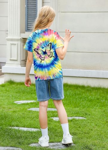 Image of SunFoucs Girls Kids Shirts Size 5-12 Tie Dye Casual Tshirt Short Sleeve Crewneck Tee Top | Short Sleeve Rainbow Tee Top