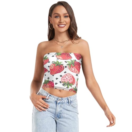 Linda camiseta sin tirantes con diseño de fresas rojas, top de tubo transparente, tops de tubo de verano (S), Bonitas fresas rojas, Large