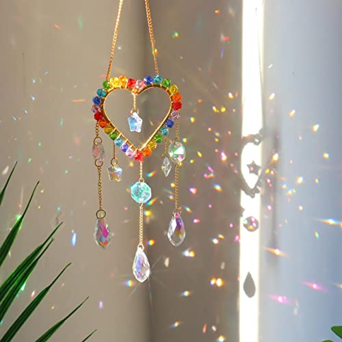 Cristais Apanhadores de Sol, Apanhador de sonhos de coração co cristal bola prisma, Pingente de apan