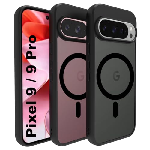 Image of RIGGEAR Shockproof Sleek Hybrid Armor Back Cover Case Compatible with MagSafe Accessories for Google Pixel 9 / Pixel 9 Pro (Smoke Black Matte PC + Black TPU Bumper)