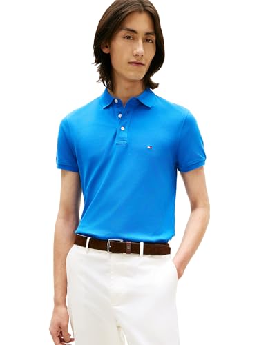 Image of Tommy Hilfiger Men's Short Sleeve Polo Shirts in Slim Fit with Stretch and Organic Pique Cotton