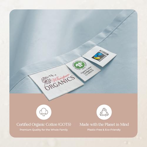 Image of Certified Organic King Flat Sheet Only - 100% Organic Cotton Top Sheet with Luxurious Soft and Breathable 300 Thread Count Sateen Weave Finish - GOTS & Fairtrade Certified (Powder, King)