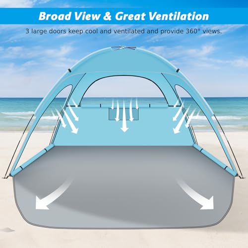 Beach-Tent-Sun-Shelter-Beach-Shade-Tent-with-UPF-50-UV-Protection-for-2-3-Person-Portable-Easy-Setup-Cabana-Beach-Tent-3-Roll-Up-Doors-8mm-Fiberglass-Rods-Carry-Bag-Included