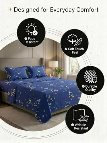 Image of Mafatlal 125 GSM Merino Double Bedsheet with Pillow Covers |90 x 100 Inches | Soft, Breathable & Lightweight | Blue