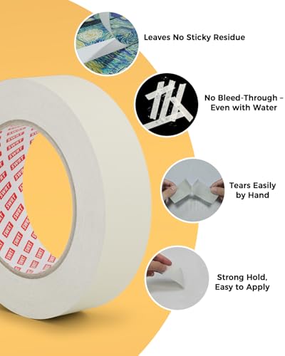 Image of SWRT Masking Tape 1 Inch x 55 Yards - 4 Rolls (220 Yards Total), Strong Adhesive, Easy Tear, Clean Removal Painter's Tape for Painting, Labeling, Crafts, Home & Office, White