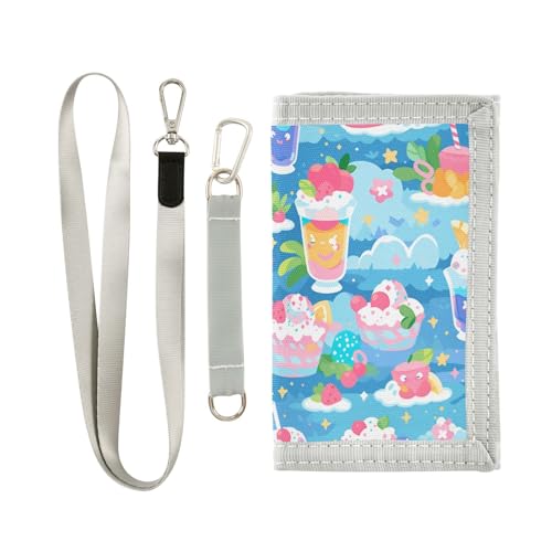 Yoogain Cartoon Coloful Cute Ice Cream money clip for womens Trendy fold wallets with lanyard