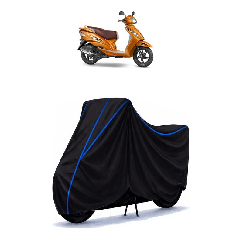 Image of Scooty Cover Water Resistant for Wego Drum BS6 | Universal Scooter & Bike Cover | Heavy Duty UV Dust, Rain & Scratch Protection | Elastic Fit All Weather Indoor Outdoor | Black with Blue Piping