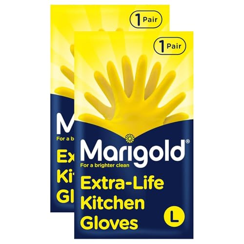 MARIGOLD Extra Life Kitchen Gloves Pack of 6, Yellow - Large | Sold by Bargain Hub