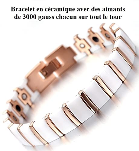 Pulsera de cerámica magnética - Athena blanco y cobre 21,4 cm - pulsera anti dolor - pulsera de artritis - pulsera de magnetoterapia - pulsera magnética - pulsera de energía