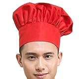 Fumeepro Gorro de Chef Ajustable elástico para Adultos para cocinar pastelería, Gorro de Chef de Cocina, Disfraz de Fiesta (Rojo)