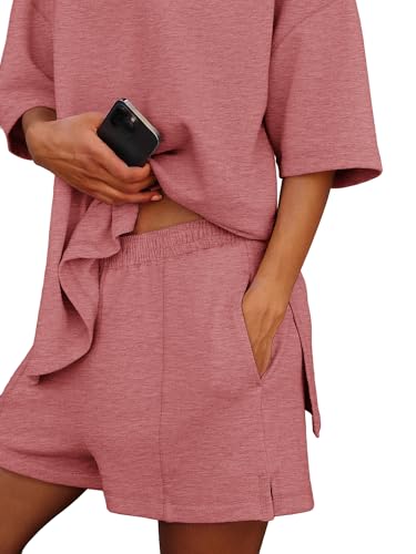 Image of COCCKO Womens Shorts Sets Matching Lounge Two Piece Outfits Summer Cute Casual Vacation Short Sleeve 2 Piece Set