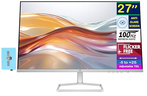 Image of HP Series 5 527sf 27 inch FHD IPS Monitor with 300 nits Brightness, 5ms Response Time, Flicker Free, Anti-Glare, VGA, HDMI, & Dockztorm USB Port Expander, Black /Silver Color (94F44AA#ABA)