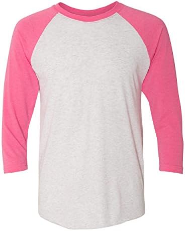 Next Level 6051 Women's Tri-Blend 3/4-Sleeve Raglan Tee Shirt Small Pink/White
