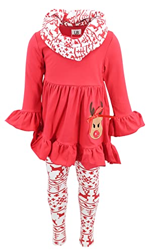Image of Unique Baby Girls Kids Toddler 3pc Outfit Set Long Sleeve Cotton Blend Tunic Top Leggings and Scarf
