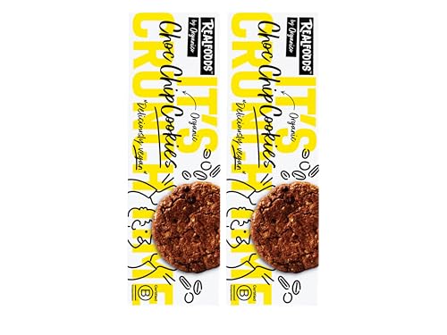 Realfoods by Organico | Organic Vegan Choco Chip Biscuits – Rich Dark Chocolate with Whole Oats & Wheat – Crunchy, Plant-Based, 4x3 Snack Packs, 110g (Pack of 2)
