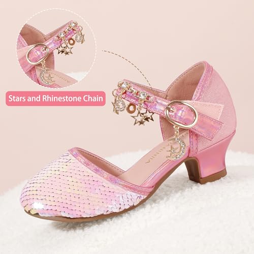 PANDANINJIA Girls Sandals Sequins Princess Dress Shoes Closed Toe Low Heels4