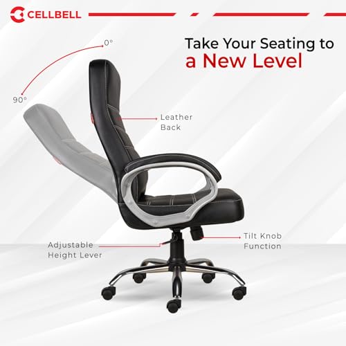 Image of CELLBELL C99 Apex Ergonomic High Back Executive Boss Chair for Home & Office | Premium Leatherette Revolving Computer Chair with Thick Cushion Seat, Soft Armrests & Height Adjustment (Full Black)