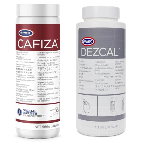 Urnex Cafiza Cleaning Powder (566g) & Dezcal Scale Remover (900g), Coffee & Espresso Care Kit - All-in-One Espresso Machine Maintenance, Excellent for All Brewing Machines, Will Look as New