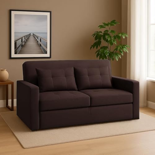Image of CASASTYLE Trissa 2 Seater Pull-Out Premium Fabric Sofa Cum Bed Sofa Set for Living Room (Brown Fabric-Color)